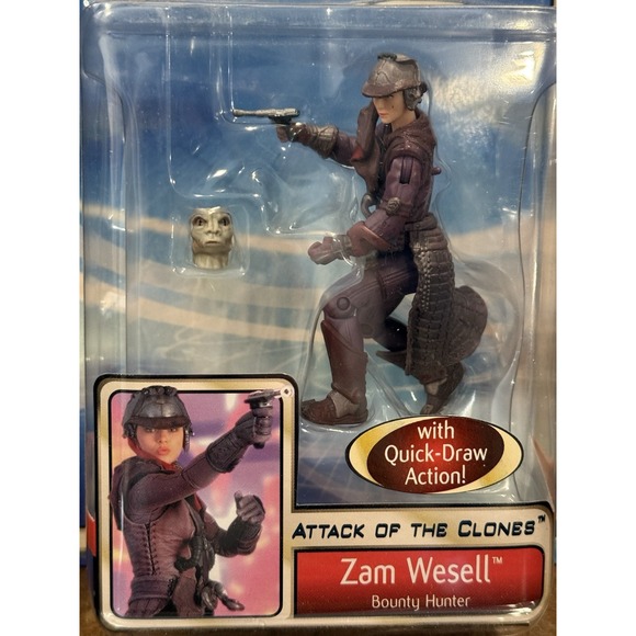 Hasbro Star Wars NIB Figure Attack of the Clones Zam Wesell Bounty Hunter - Picture 2 of 3